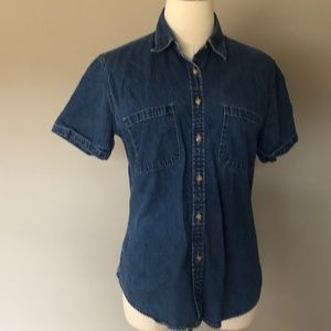Eddie Bauer Small Petite Blue Jen Shirt Button Down Short Sleeves